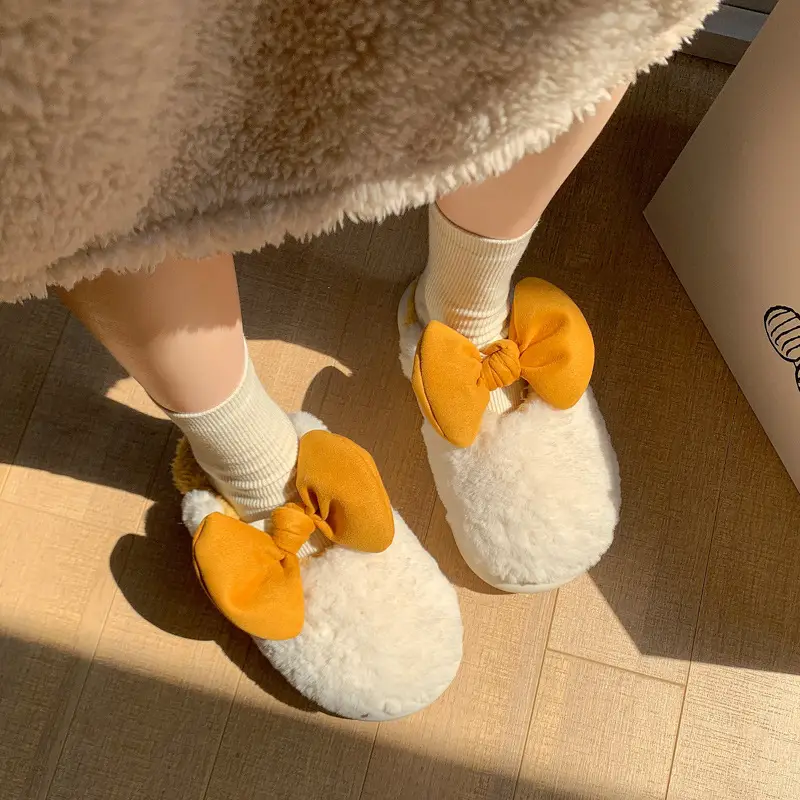 Women's Bowknot Cotton Slippers Warm Autumn Winter - Image 5
