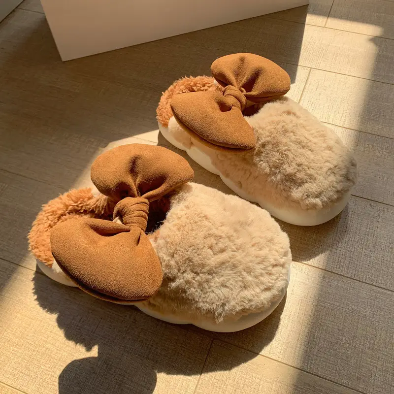 Women's Bowknot Cotton Slippers Warm Autumn Winter - Image 6