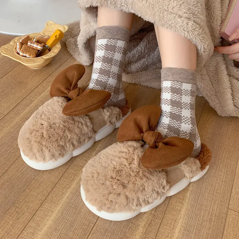 Women's Bowknot Cotton Slippers Warm Autumn Winter - Image 7
