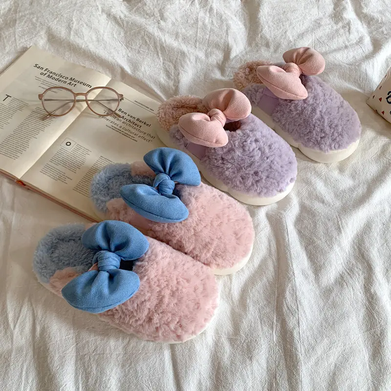 Women's Bowknot Cotton Slippers Warm Autumn Winter - Image 8