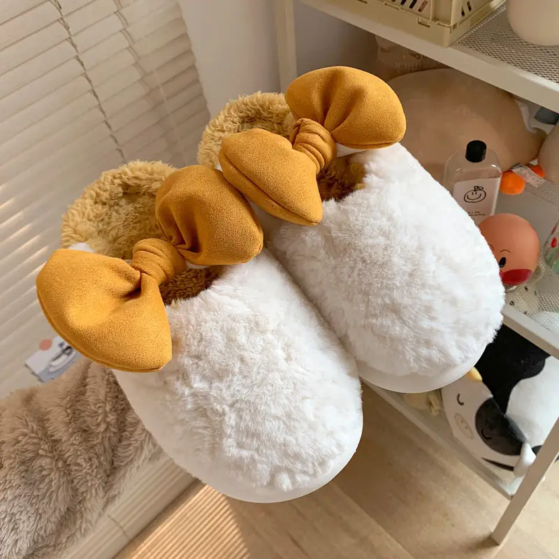 Women's Bowknot Cotton Slippers Warm Autumn Winter - Image 2
