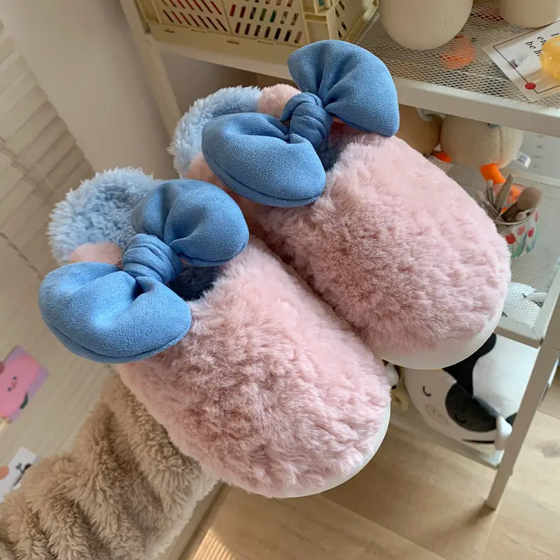 Women's Bowknot Cotton Slippers Warm Autumn Winter - Image 3