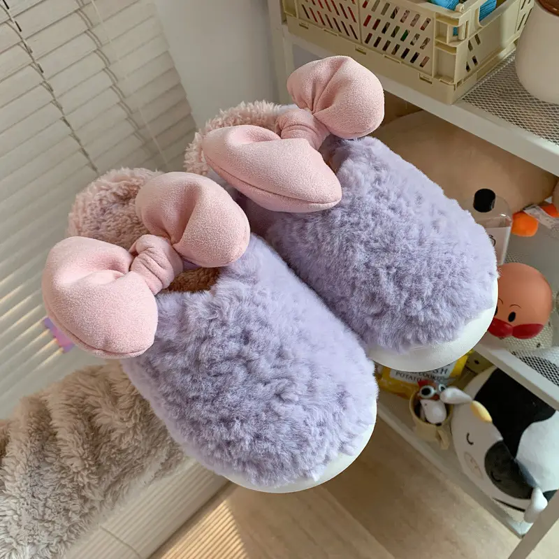 Women's Bowknot Cotton Slippers Warm Autumn Winter - Image 4