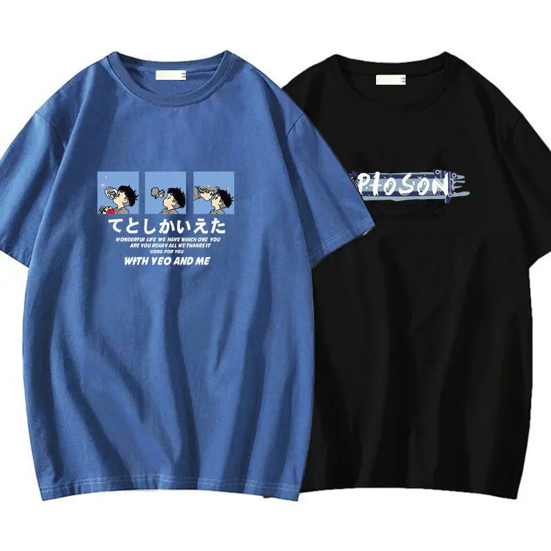Men Blue Printed T-Shirt Short Sleeve All Match - Image 35