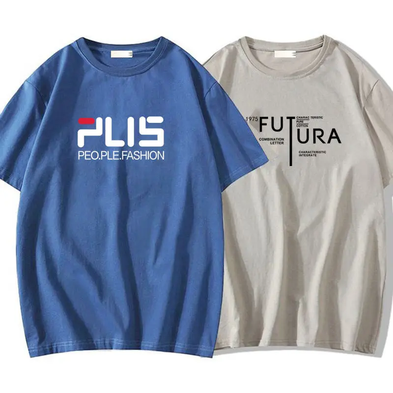Men Blue Printed T-Shirt Short Sleeve All Match - Image 36