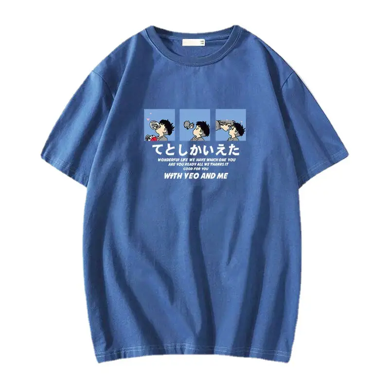 Men Blue Printed T-Shirt Short Sleeve All Match - Image 37