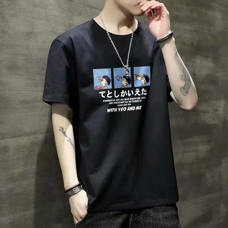 Men Blue Printed T-Shirt Short Sleeve All Match - Image 17