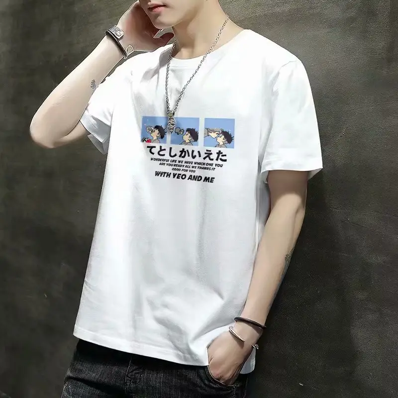 Men Blue Printed T-Shirt Short Sleeve All Match - Image 18