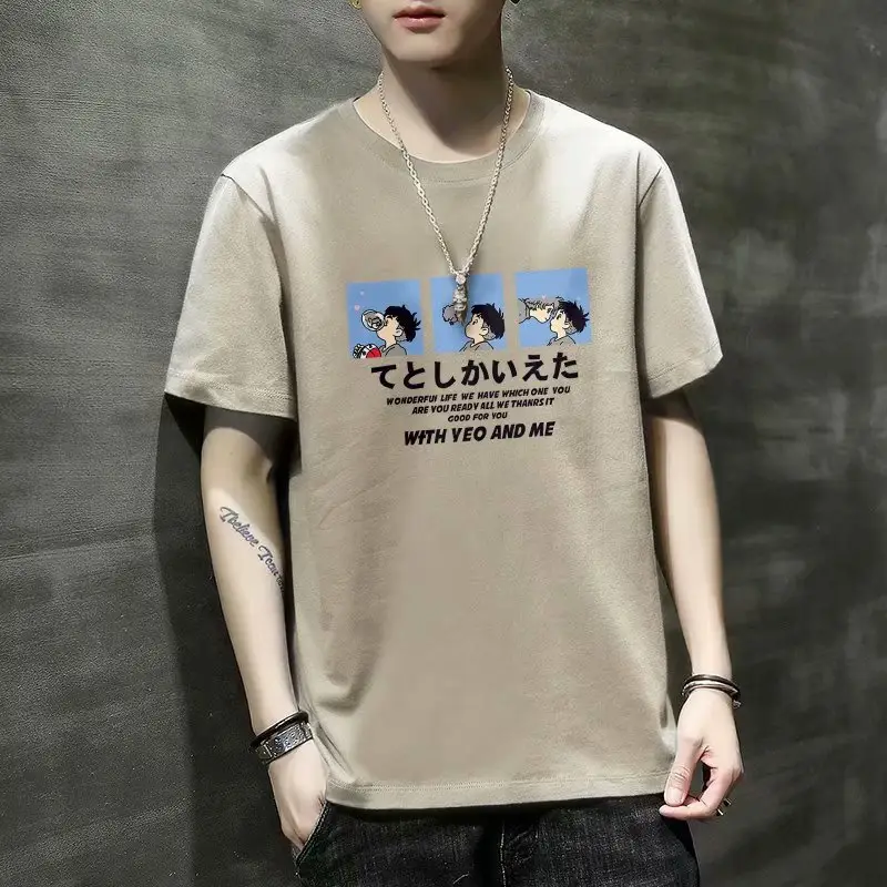 Men Blue Printed T-Shirt Short Sleeve All Match - Image 19