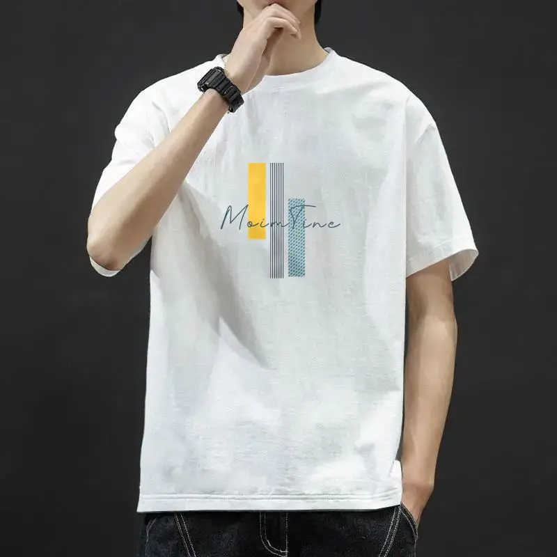 Men Blue Printed T-Shirt Short Sleeve All Match - Image 2