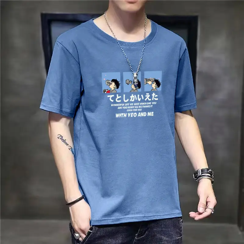 Men Blue Printed T-Shirt Short Sleeve All Match - Image 20