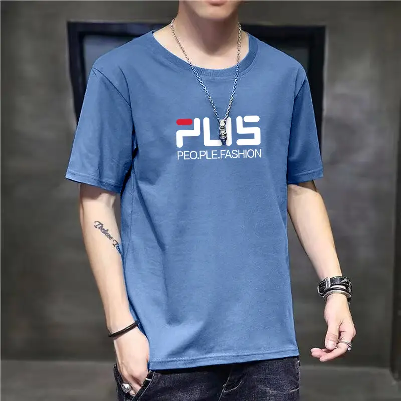 Men Blue Printed T-Shirt Short Sleeve All Match - Image 28