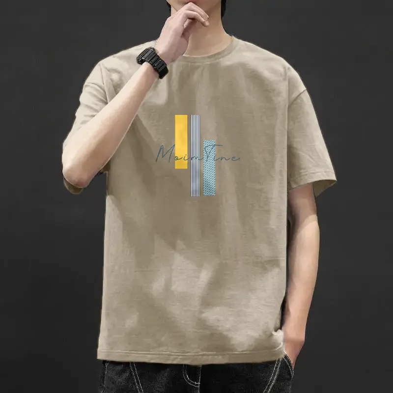 Men Blue Printed T-Shirt Short Sleeve All Match - Image 3