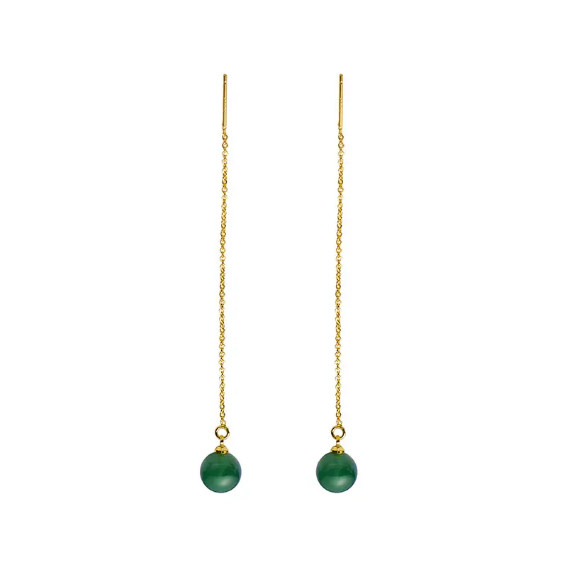 Korean Style Green Agate Dangle Earrings Gold Chain - Image 5