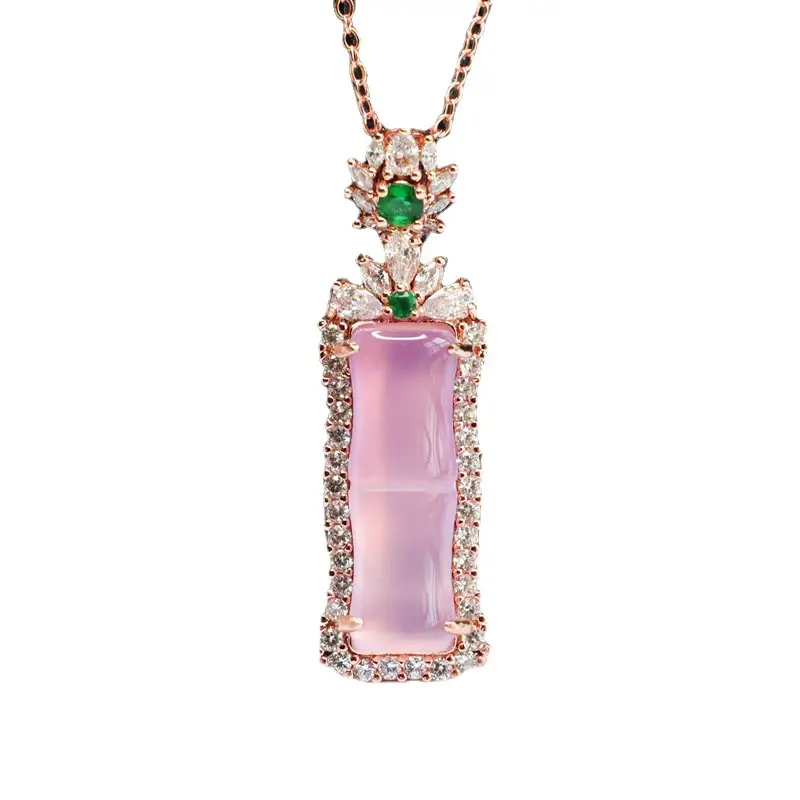 Guan Yu Pink Chalcedony Pendant with Agate Bamboo Joint Necklace - Image 6