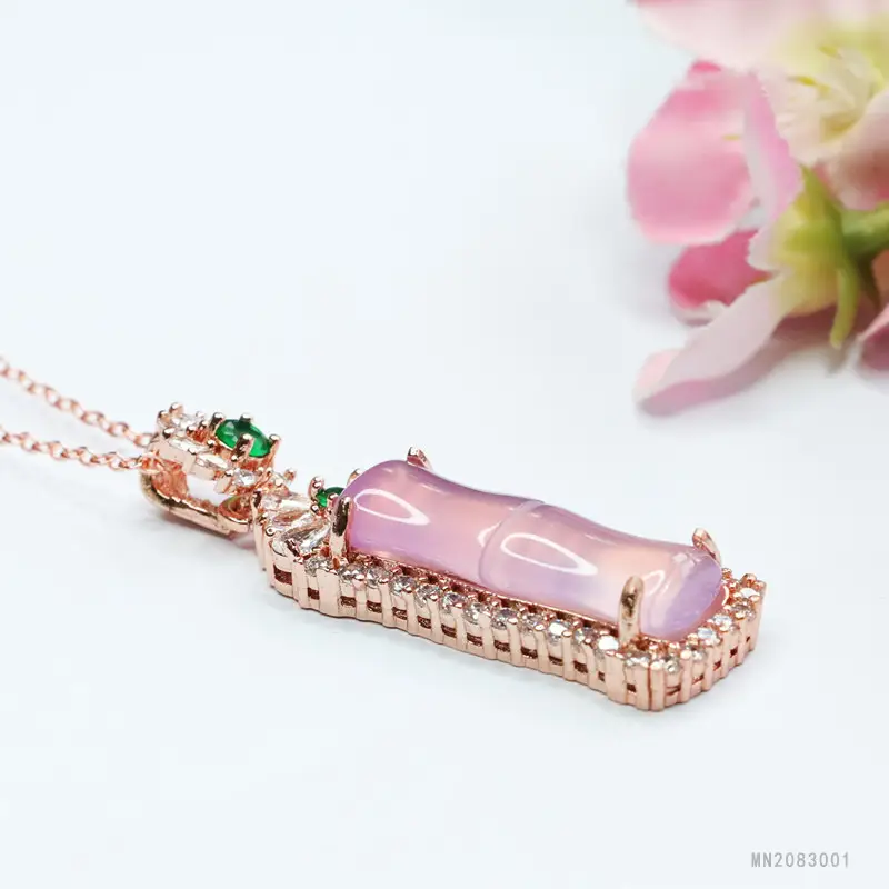 Guan Yu Pink Chalcedony Pendant with Agate Bamboo Joint Necklace — feature 11