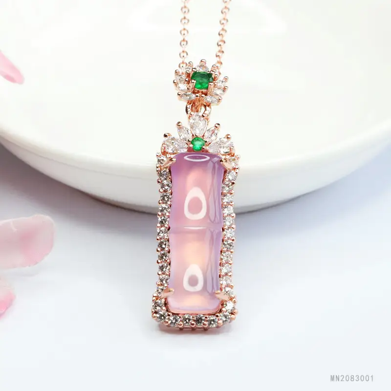 Guan Yu Pink Chalcedony Pendant with Agate Bamboo Joint Necklace — feature 7