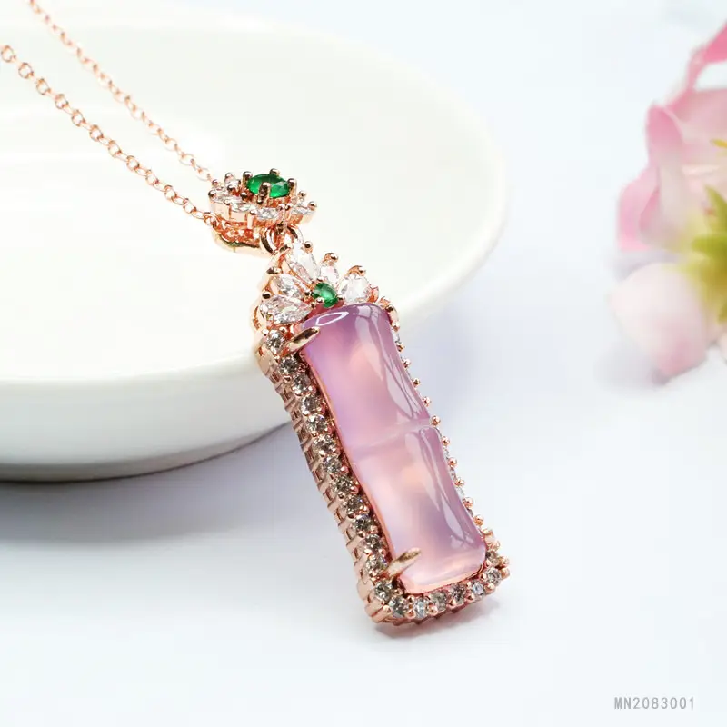 Guan Yu Pink Chalcedony Pendant with Agate Bamboo Joint Necklace — feature 8