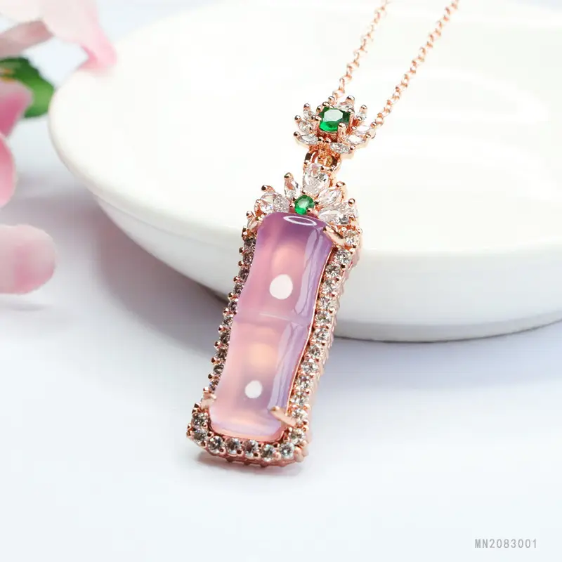 Guan Yu Pink Chalcedony Pendant with Agate Bamboo Joint Necklace — feature 9