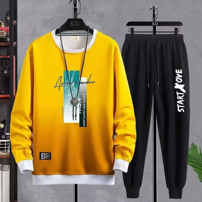 Men Korean Print Sweatshirt Set White Blue Black - Image 22