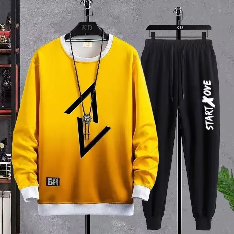 Men Korean Print Sweatshirt Set White Blue Black - Image 10