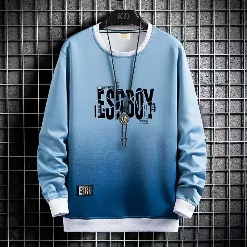 Men Korean Print Sweatshirt Set White Blue Black - Image 15