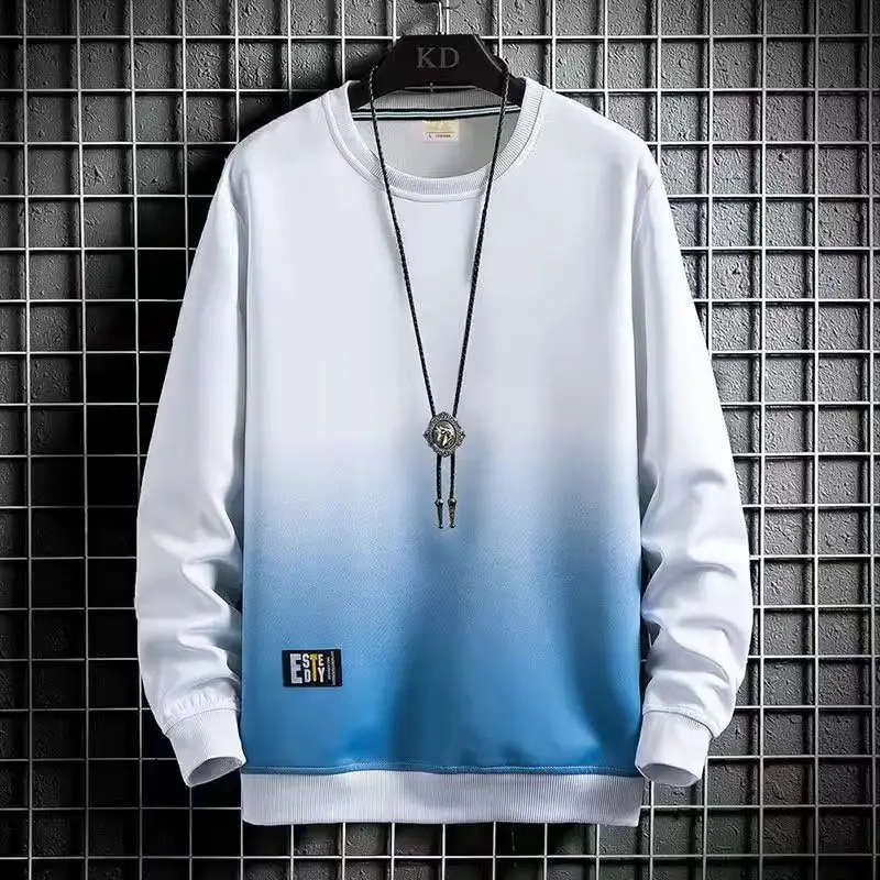 Men Korean Print Sweatshirt Set White Blue Black - Image 16