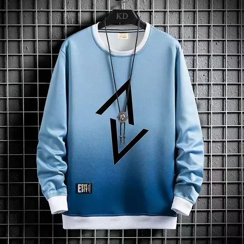 Men Korean Print Sweatshirt Set White Blue Black - Image 19