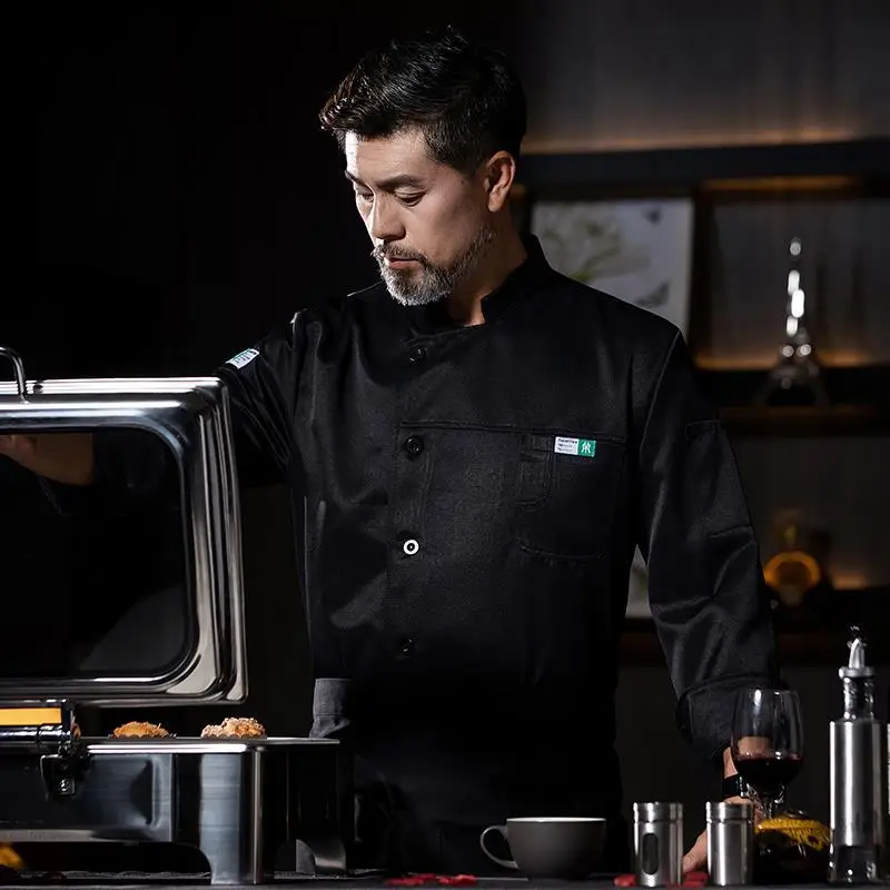 Men's White Long Sleeve Kitchen Chef Suit Autumn Winter - Image 3