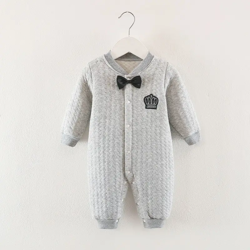 Baby Cotton Padded Jumpsuit Grey with Bow