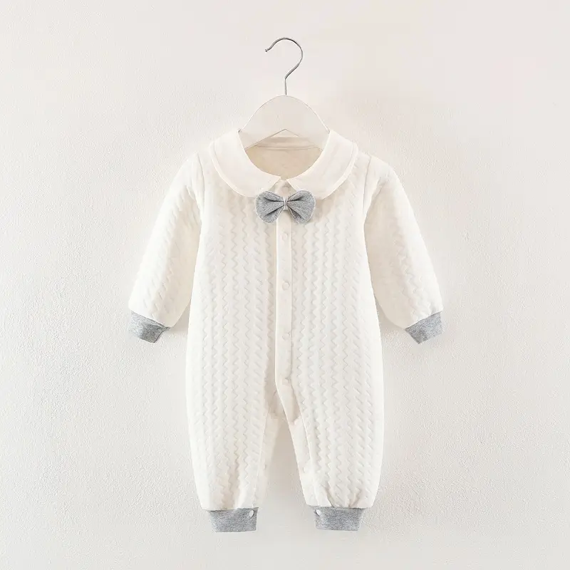 Baby Cotton Padded Jumpsuit Grey with Bow