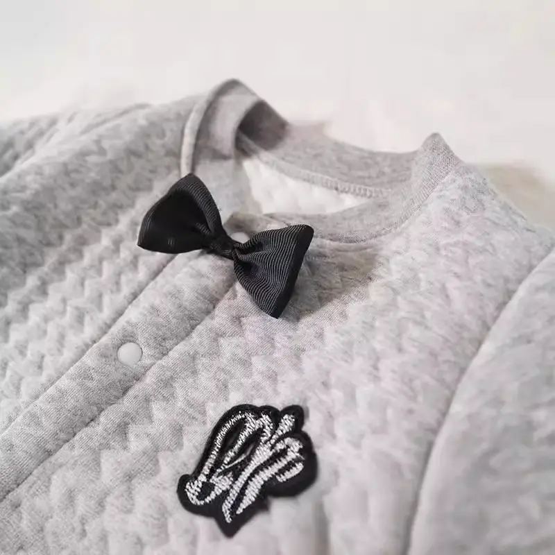 Baby Cotton Padded Jumpsuit Grey with Bow