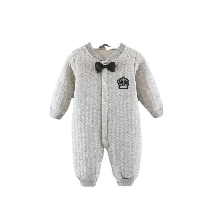 Baby Cotton Padded Jumpsuit Grey with Bow