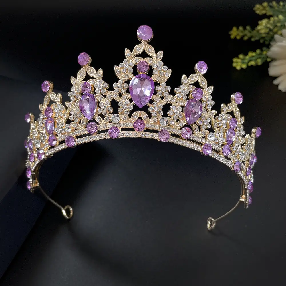 European & American Bridal Crown with Green Rhinestones