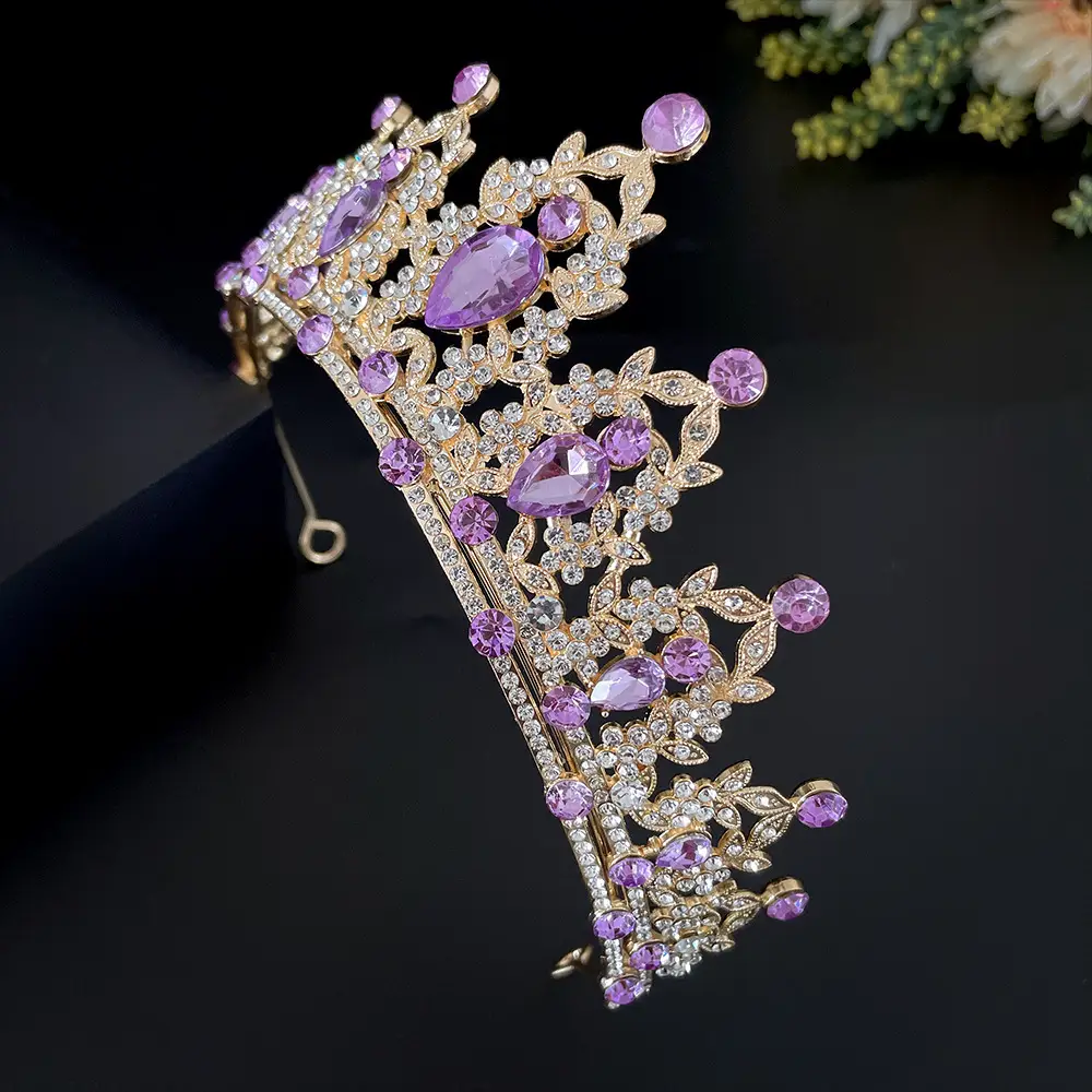 European & American Bridal Crown with Green Rhinestones