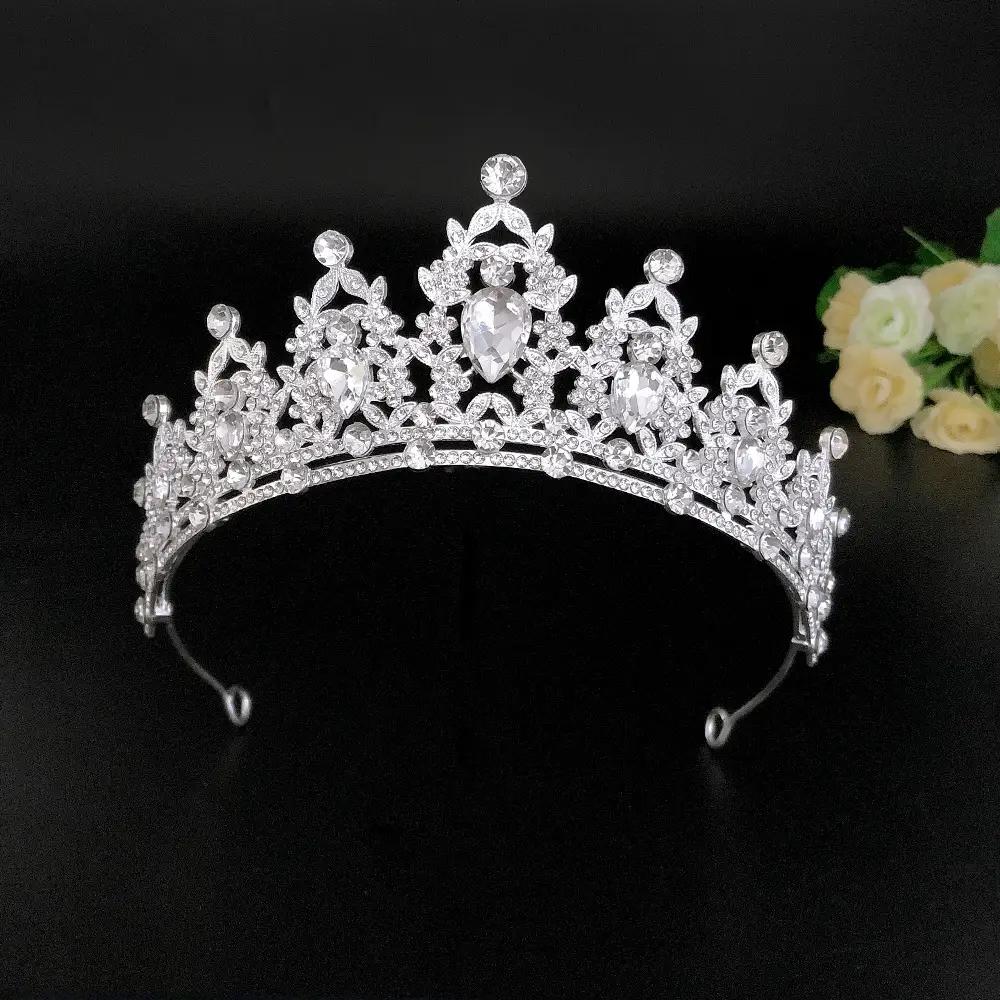 European & American Bridal Crown with Green Rhinestones