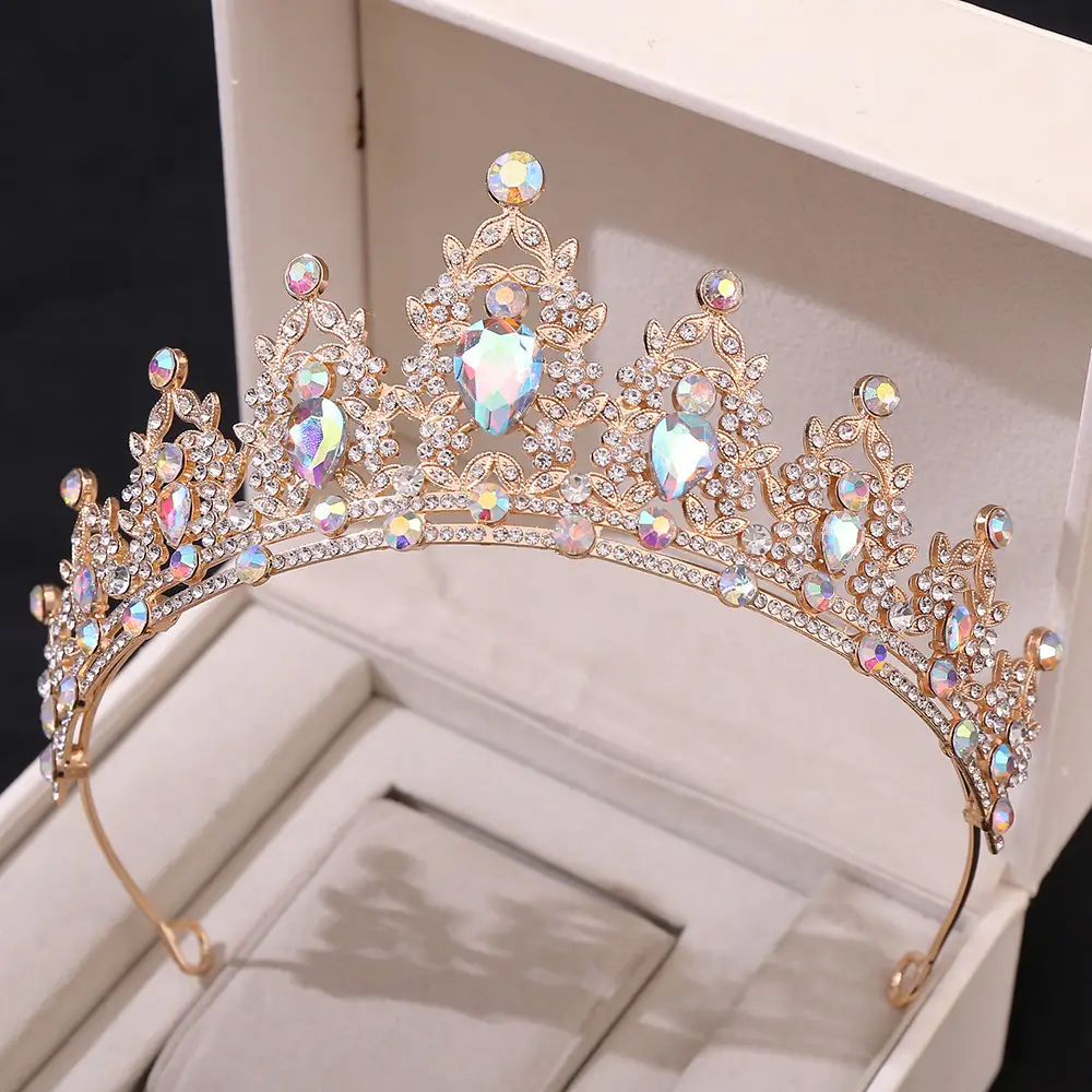 European & American Bridal Crown with Green Rhinestones