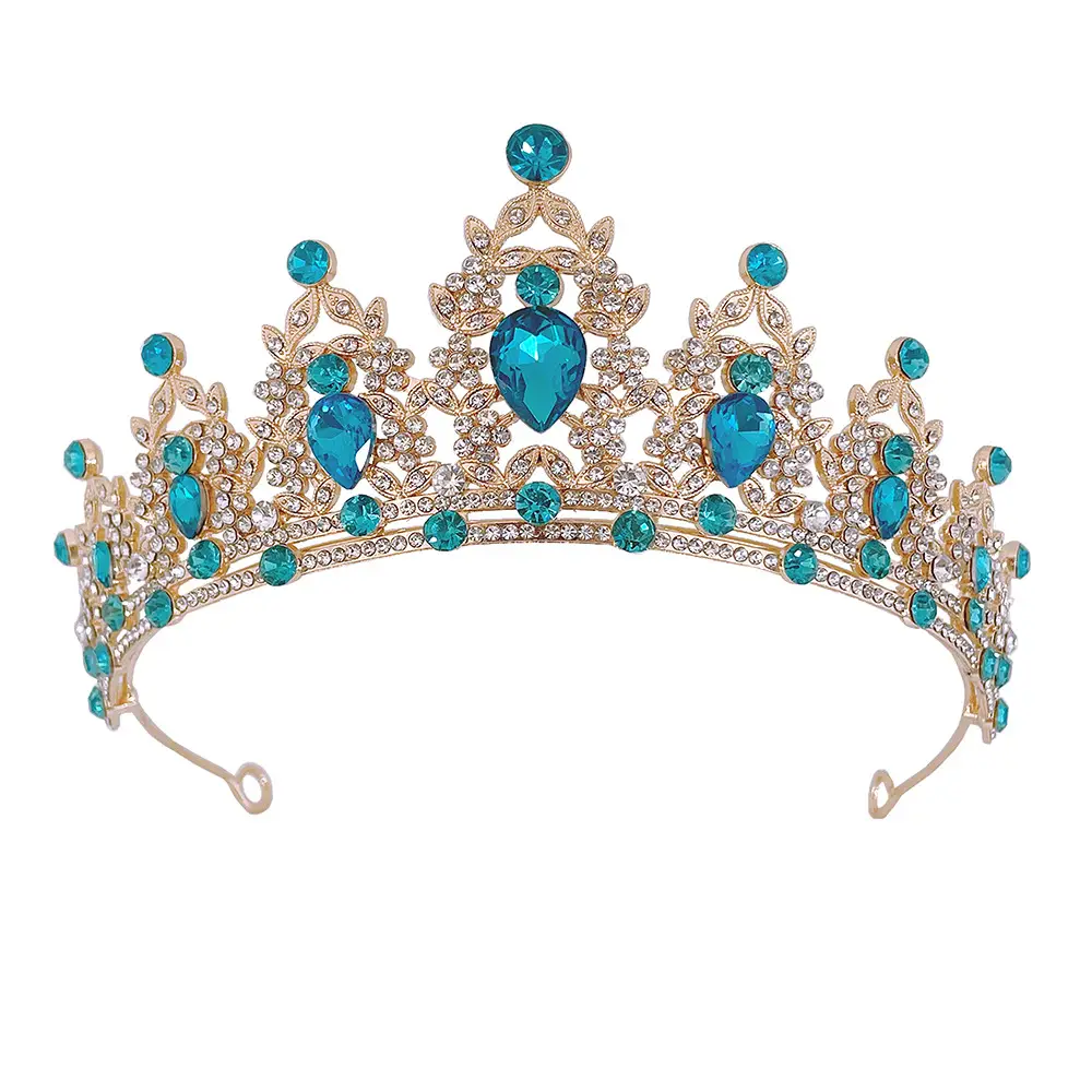 European & American Bridal Crown with Green Rhinestones