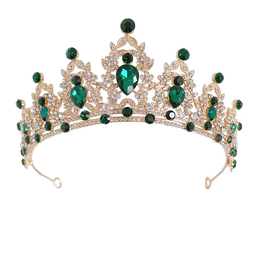 European & American Bridal Crown with Green Rhinestones