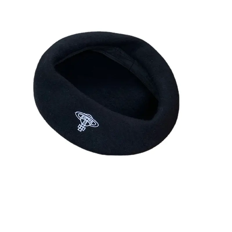 Women Wool Beret Winter Hat Black Plaid - Image 8