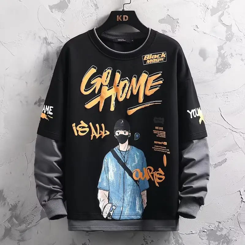 Men's Graphic Long Sleeve T-Shirt Blue White Kids Teen - Image 2