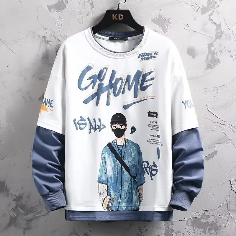 Men's Graphic Long Sleeve T-Shirt Blue White Kids Teen - Image 3