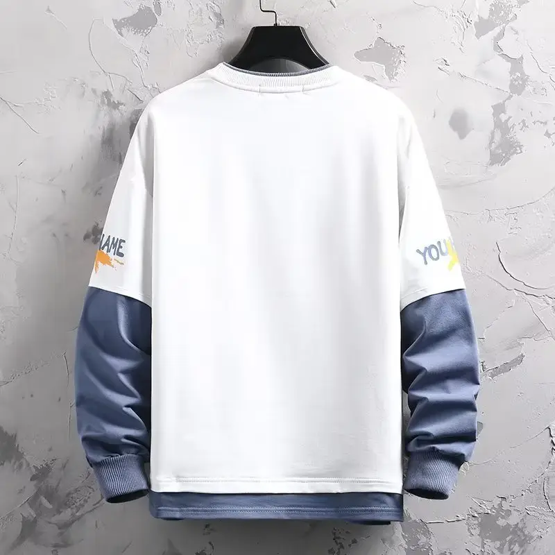 Men's Graphic Long Sleeve T-Shirt Blue White Kids Teen - Image 7