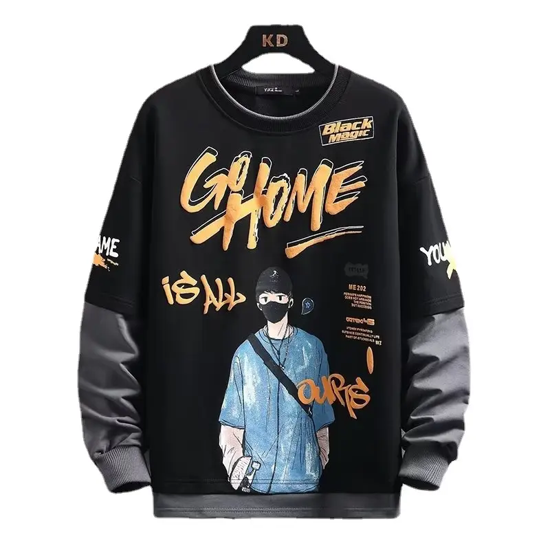 Men's Graphic Long Sleeve T-Shirt Blue White Kids Teen - Image 8
