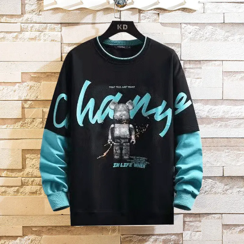 Men's Graphic Long Sleeve T-Shirt Blue White Kids Teen - Image 5