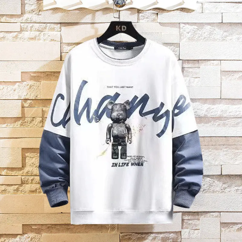 Men's Graphic Long Sleeve T-Shirt Blue White Kids Teen - Image 6
