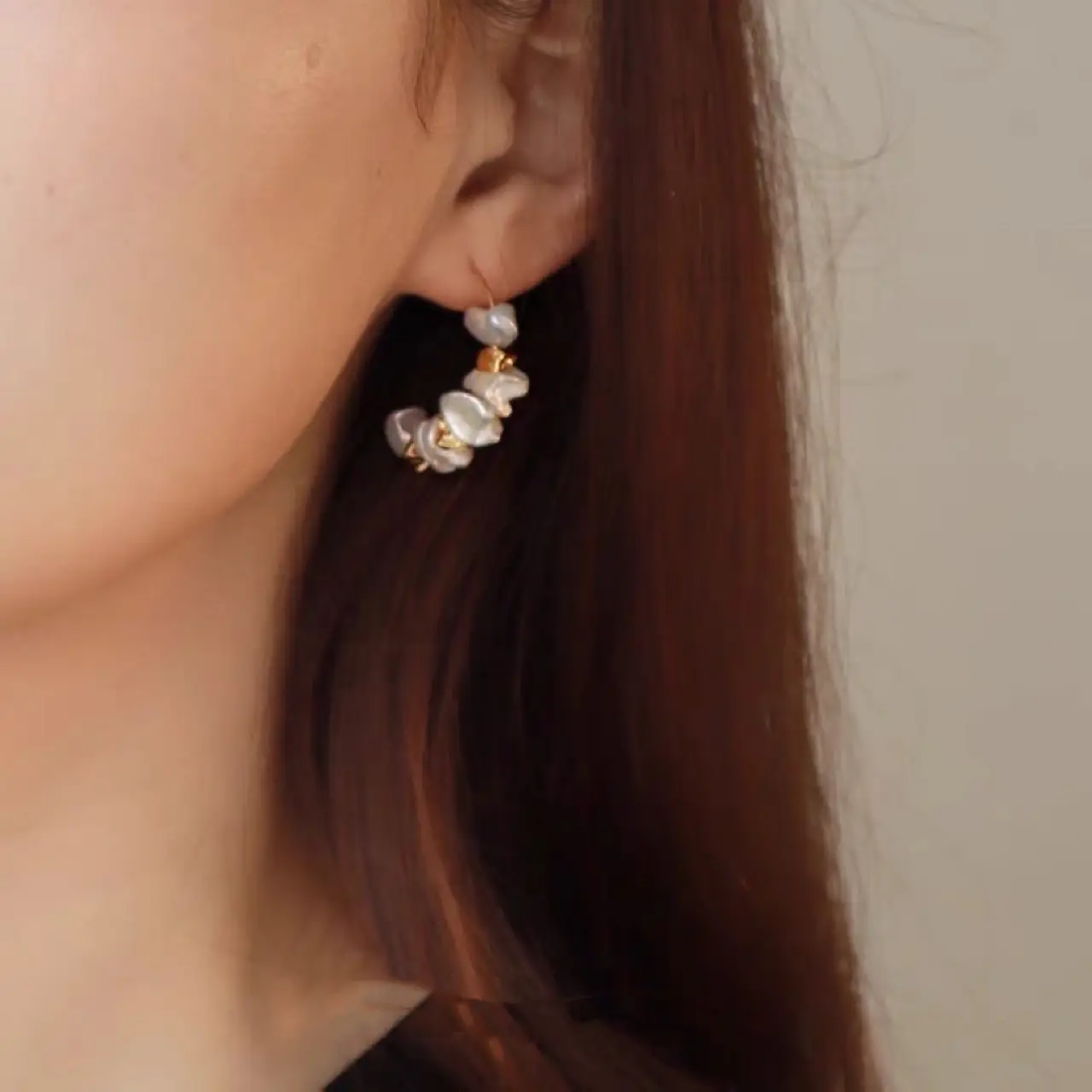 14K Gold Pearl Baroque Broken Earrings Set - Image 3