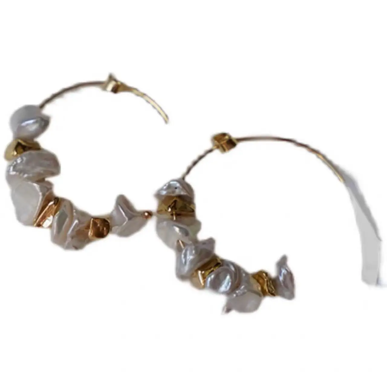 14K Gold Pearl Baroque Broken Earrings Set - Image 5
