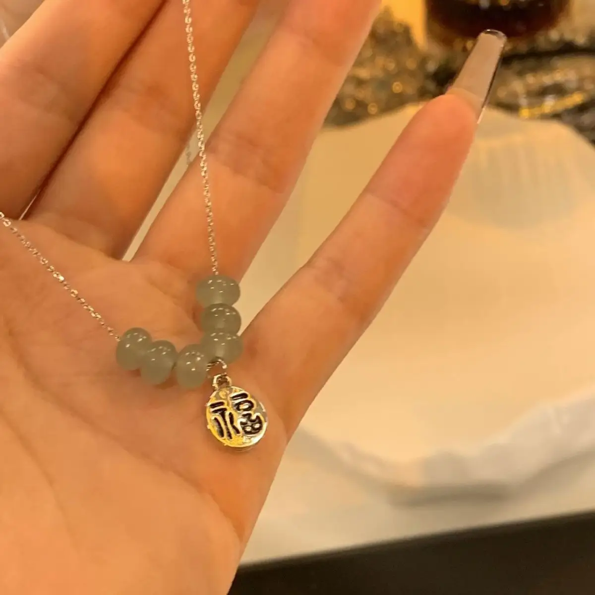 Women's New Chinese Style Safe Buckle Necklace with Crystal Pendant - Image 3