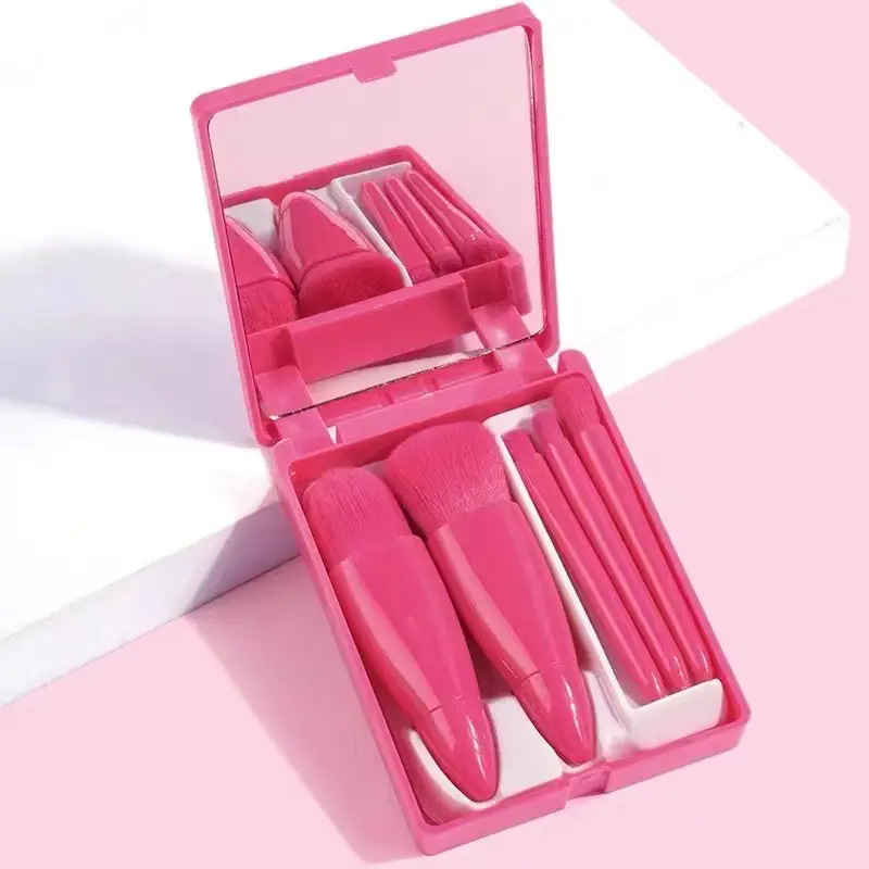 5-Piece Makeup Brush Travel Set with Mirror - Image 2